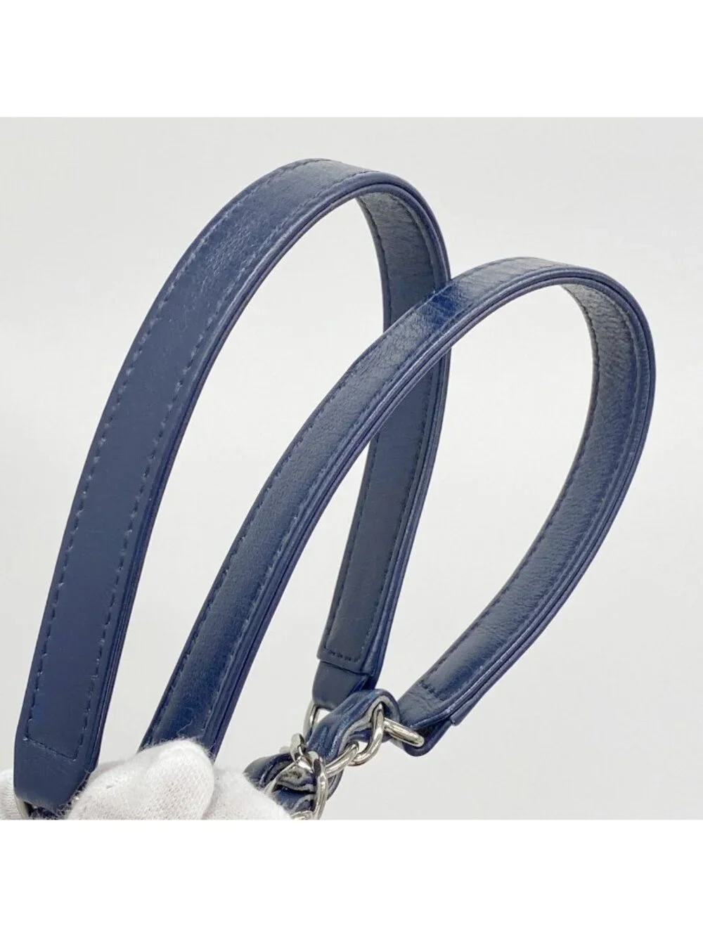 Chanel Chain Tote Stitch Lambskin Navy Silver